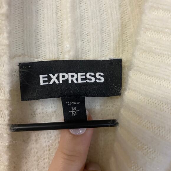 Express Cozy High Neck White Striped Rainbow Colorful Long Sleeve Sweater Sz M - Picture 4 of 9